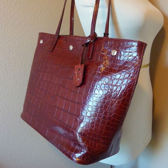 FURLA Mulled Wine Red Croc Embossed Leather D-light Tote Bag - Made in Italy - Picture 4 of 10
